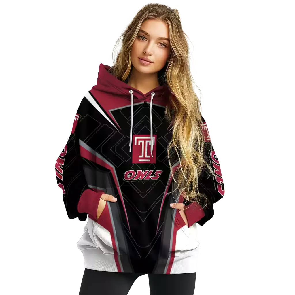 temple owls futuristic pattern red black hoodie high quality temple owls futuristic pattern red black hoodie high quality