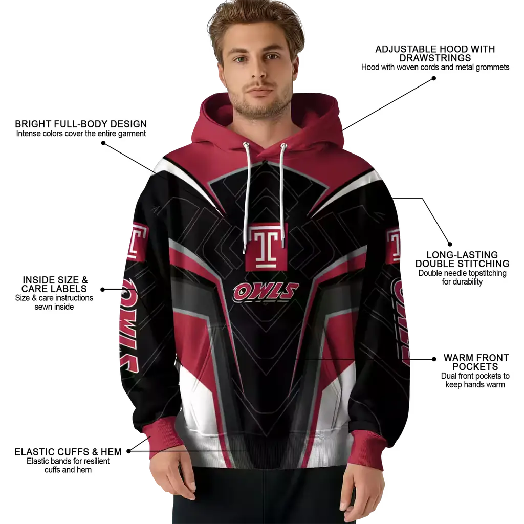 temple owls futuristic pattern red black hoodie latest model temple owls futuristic pattern red black hoodie latest model