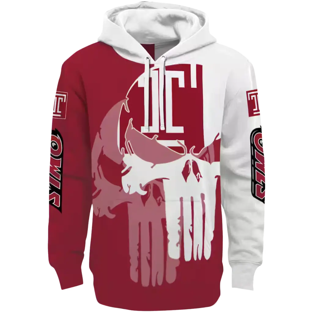 temple owls graphic punisher red white hoodie best selling temple owls graphic punisher red white hoodie best selling