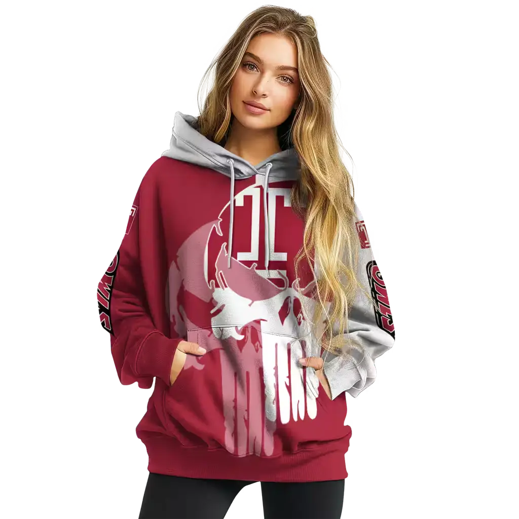 temple owls graphic punisher red white hoodie high quality temple owls graphic punisher red white hoodie high quality