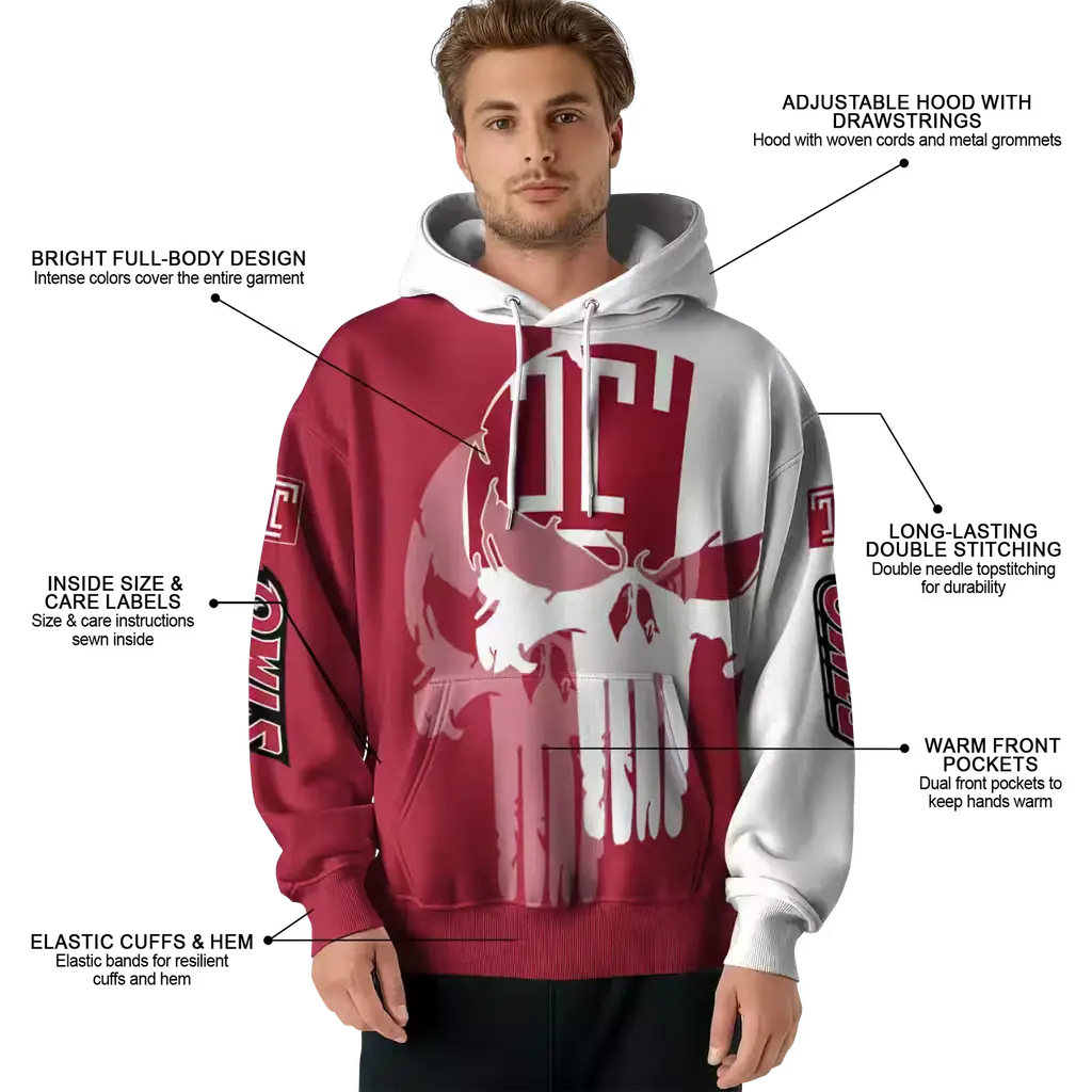 temple owls graphic punisher red white hoodie latest model temple owls graphic punisher red white hoodie latest model