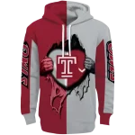 temple owls heartbeat graphic red hoodie best selling