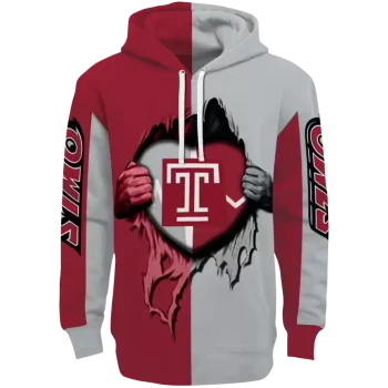 temple owls heartbeat graphic red hoodie best selling