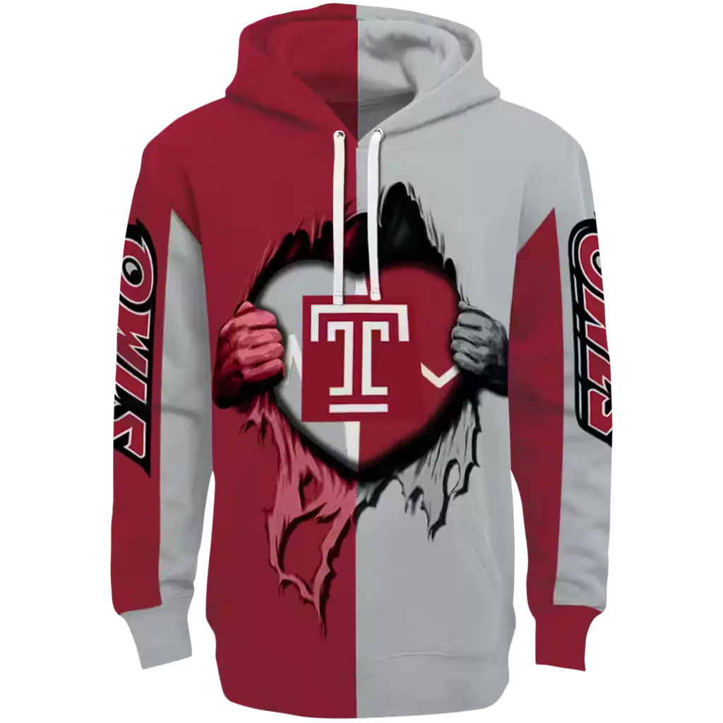 temple owls heartbeat graphic red hoodie best selling temple owls heartbeat graphic red hoodie best selling