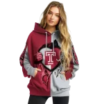 temple owls heartbeat graphic red hoodie best selling