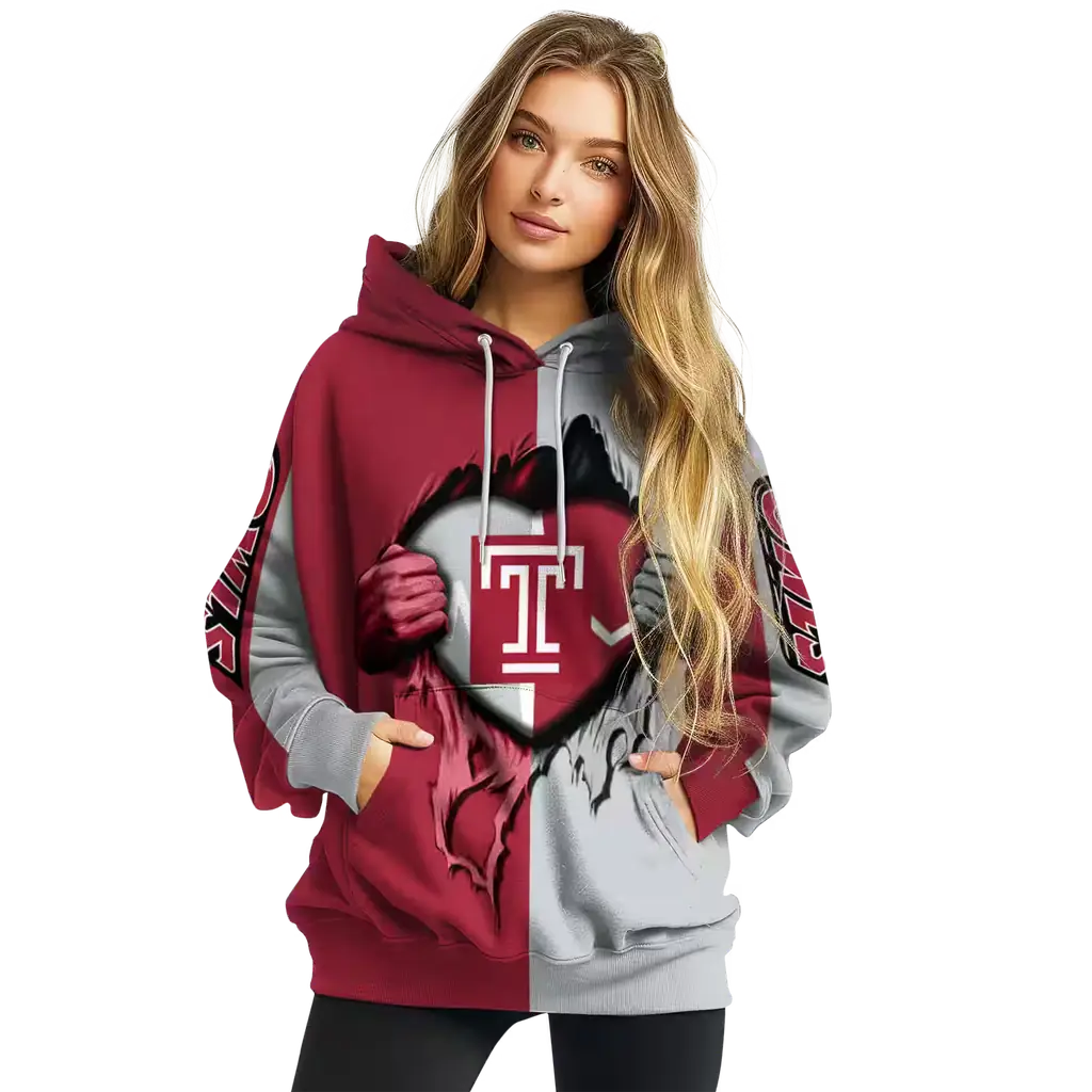 temple owls heartbeat graphic red hoodie high quality temple owls heartbeat graphic red hoodie high quality