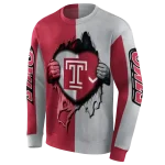 temple owls heartbeat graphic red hoodie best selling