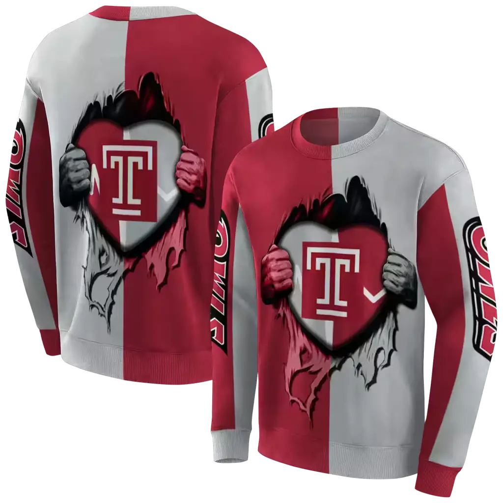 temple owls heartbeat graphic red hoodie premium grade temple owls heartbeat graphic red hoodie premium grade
