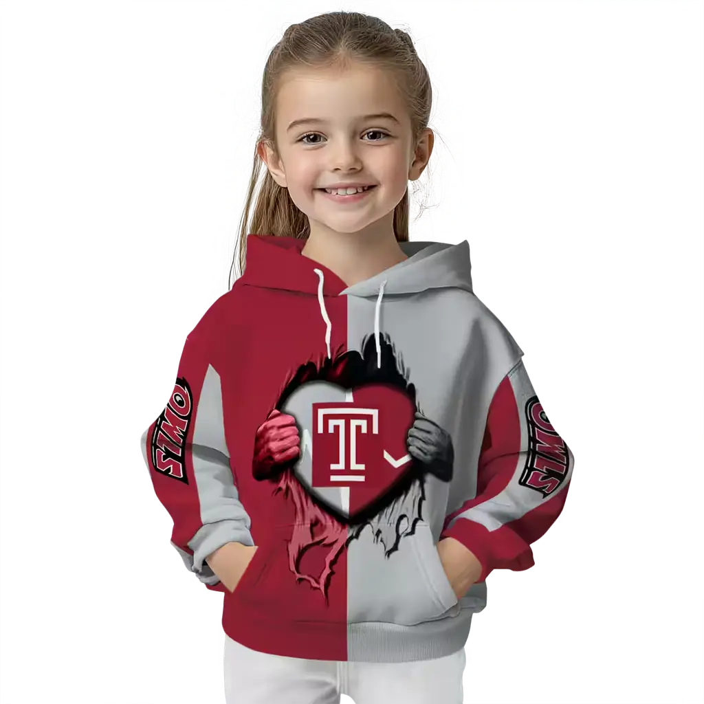 temple owls heartbeat graphic red hoodie top rated temple owls heartbeat graphic red hoodie top rated