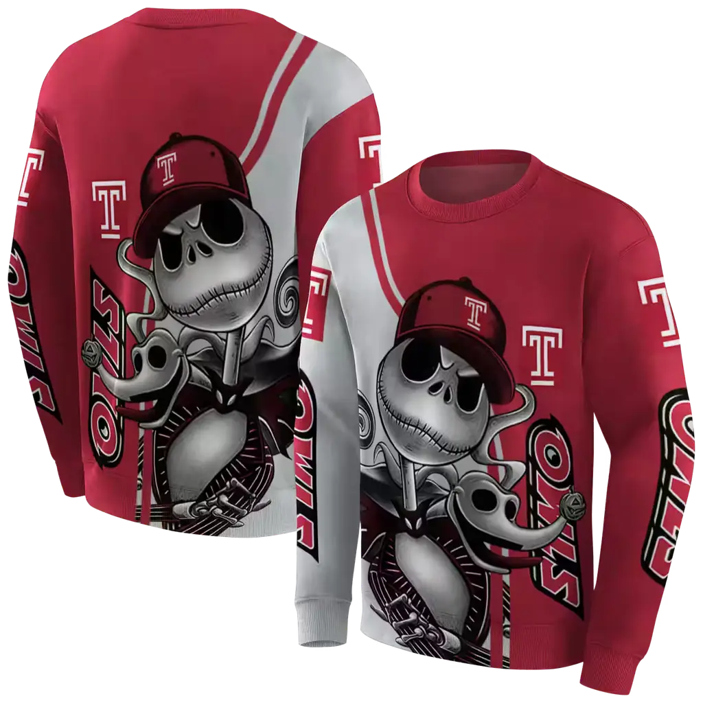 temple owls jack skellington red hoodie premium grade temple owls jack skellington red hoodie premium grade