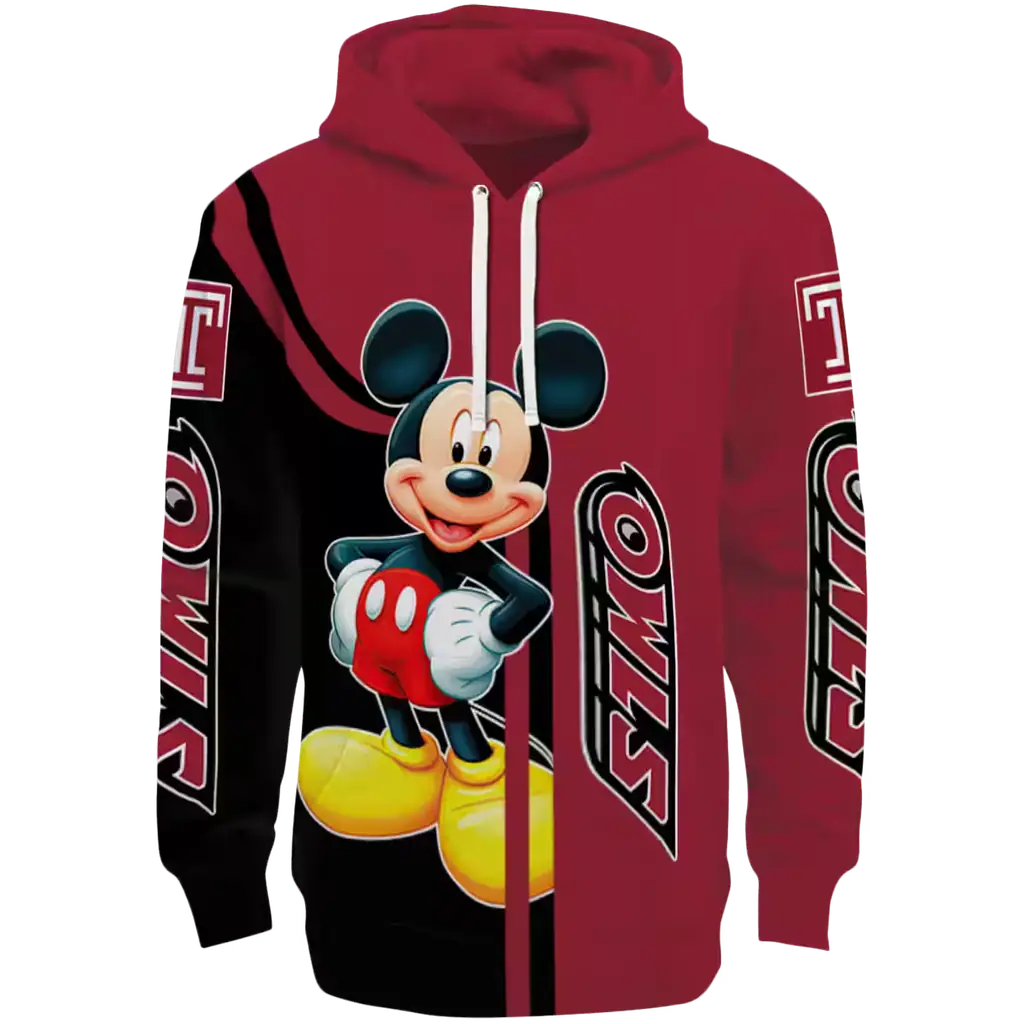 temple owls mickey mouse red black hoodie best selling temple owls mickey mouse red black hoodie best selling