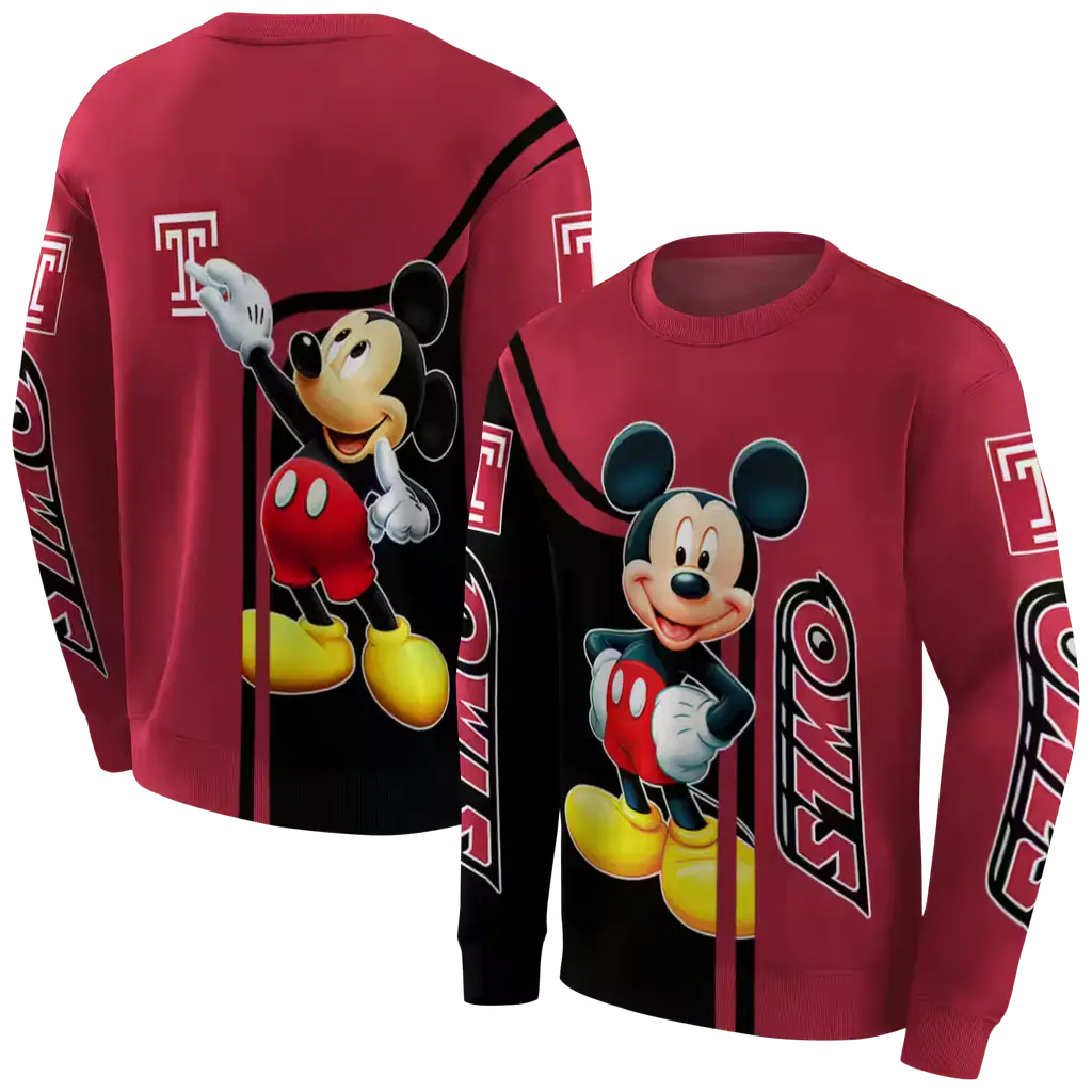 temple owls mickey mouse red black hoodie premium grade temple owls mickey mouse red black hoodie premium grade
