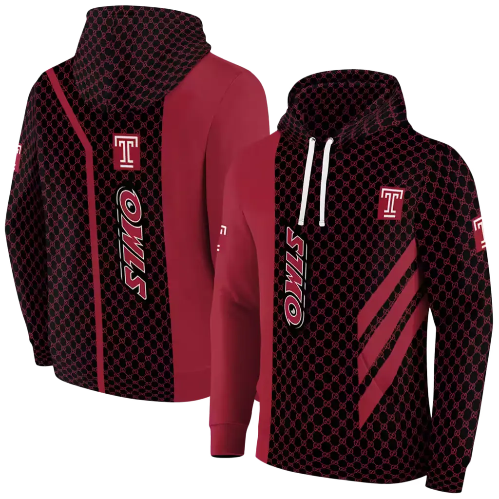 temple owls monogram pattern red hoodie fashion forward temple owls monogram pattern red hoodie fashion forward