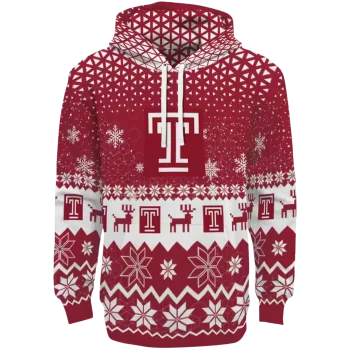 temple owls reindeer motif red hoodie best selling