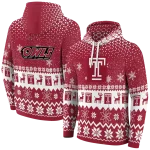 temple owls reindeer motif red hoodie best selling