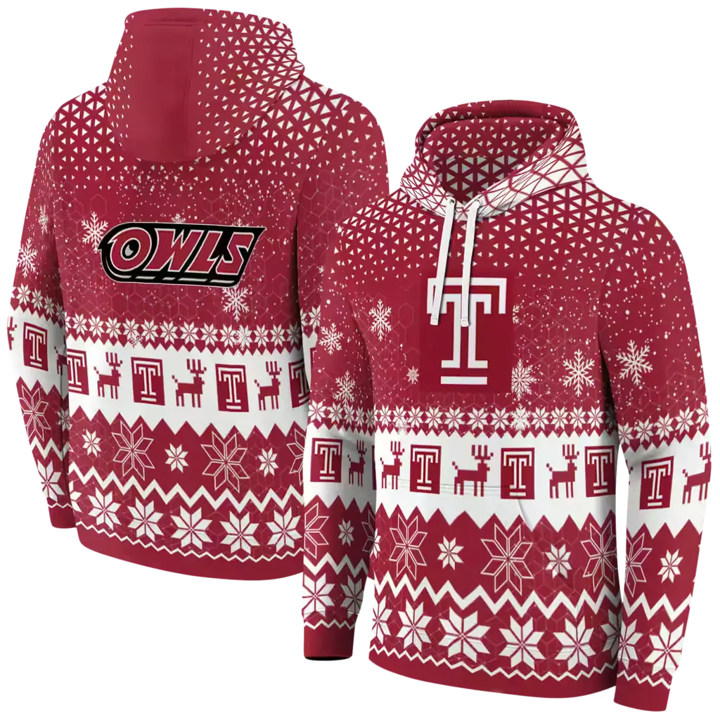 temple owls reindeer motif red hoodie fashion forward temple owls reindeer motif red hoodie fashion forward