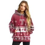 temple owls reindeer motif red hoodie best selling
