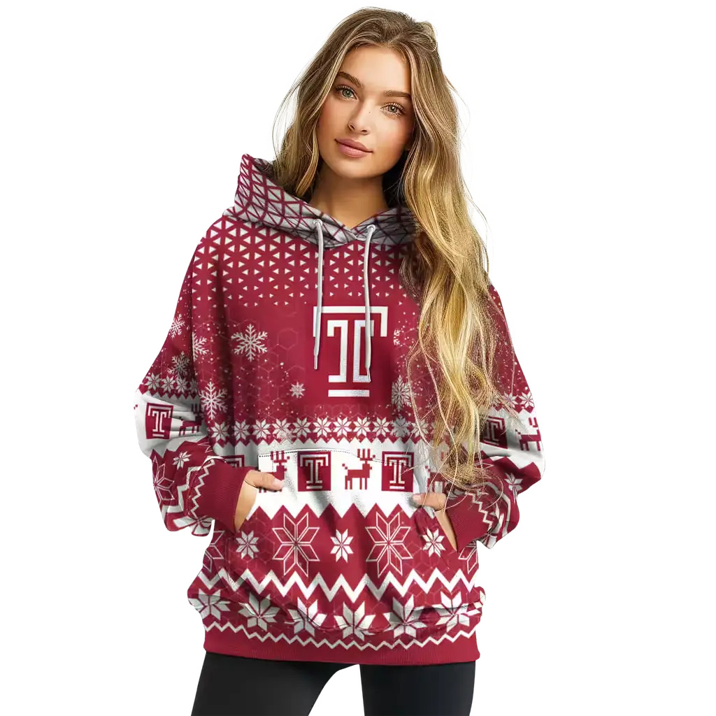 temple owls reindeer motif red hoodie high quality temple owls reindeer motif red hoodie high quality