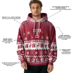 temple owls reindeer motif red hoodie best selling