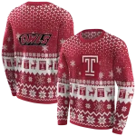 temple owls reindeer motif red hoodie best selling
