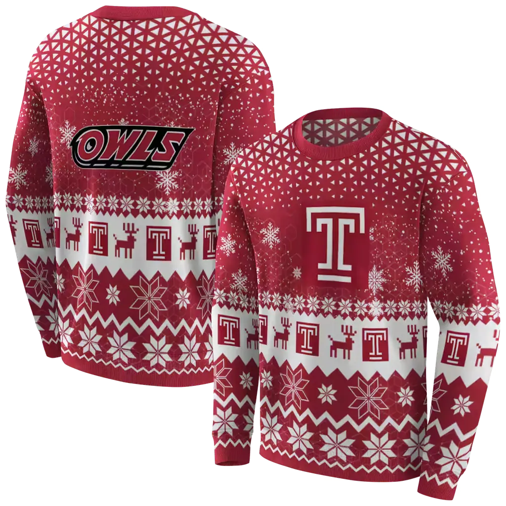 temple owls reindeer motif red hoodie premium grade temple owls reindeer motif red hoodie premium grade