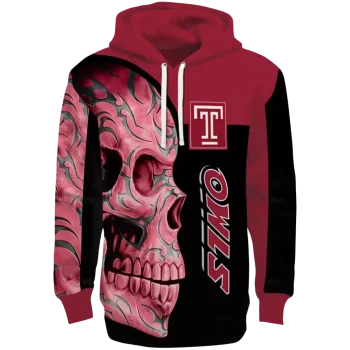 temple owls skull motif red black hoodie best selling