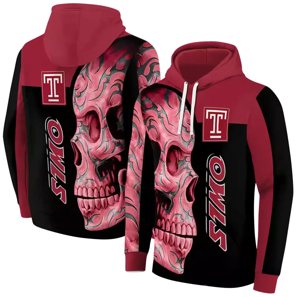 temple owls skull motif red black hoodie fashion forward temple owls skull motif red black hoodie fashion forward