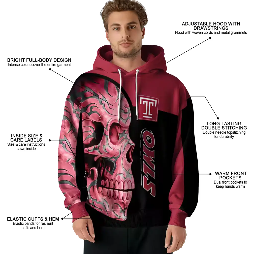 temple owls skull motif red black hoodie latest model temple owls skull motif red black hoodie latest model