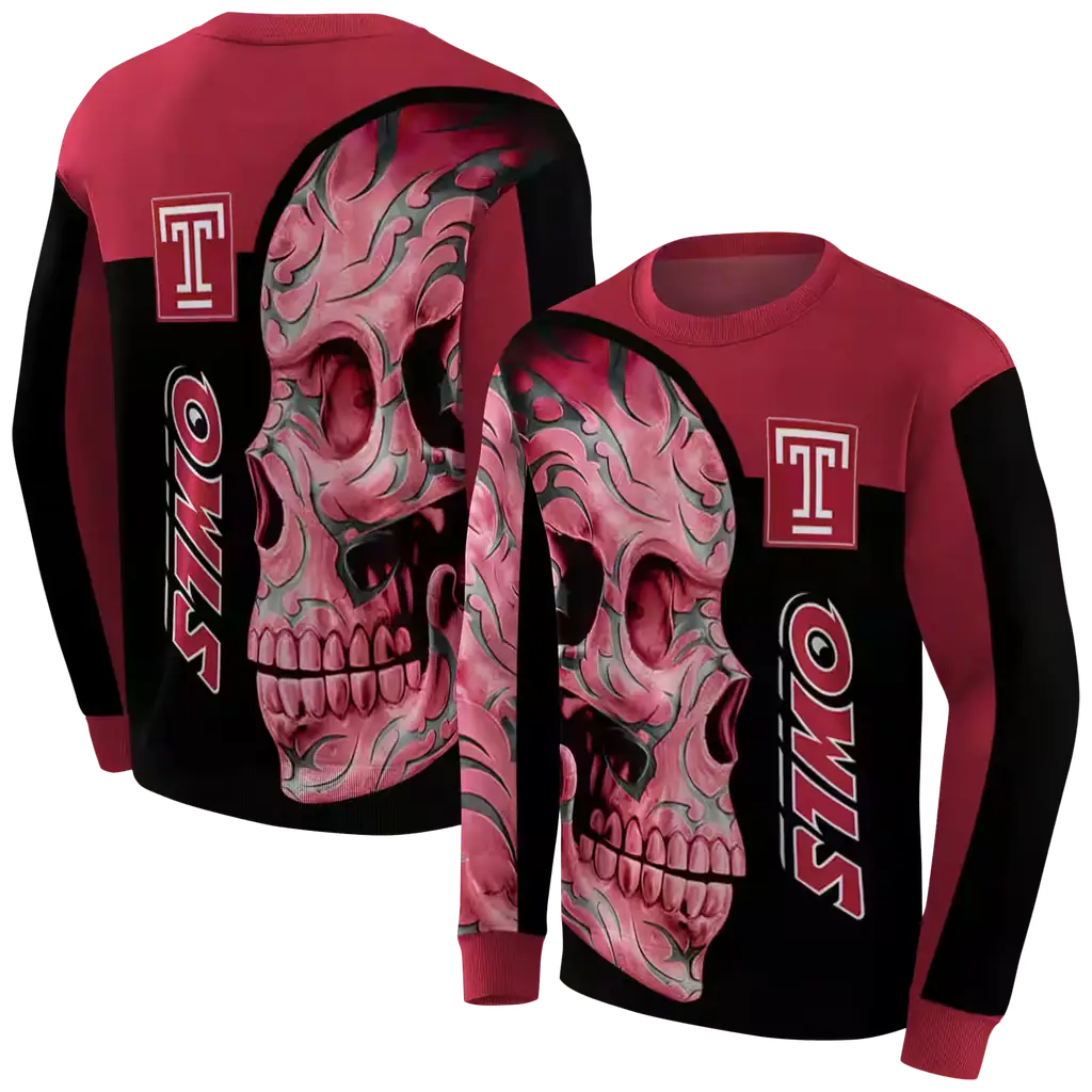 temple owls skull motif red black hoodie premium grade temple owls skull motif red black hoodie premium grade