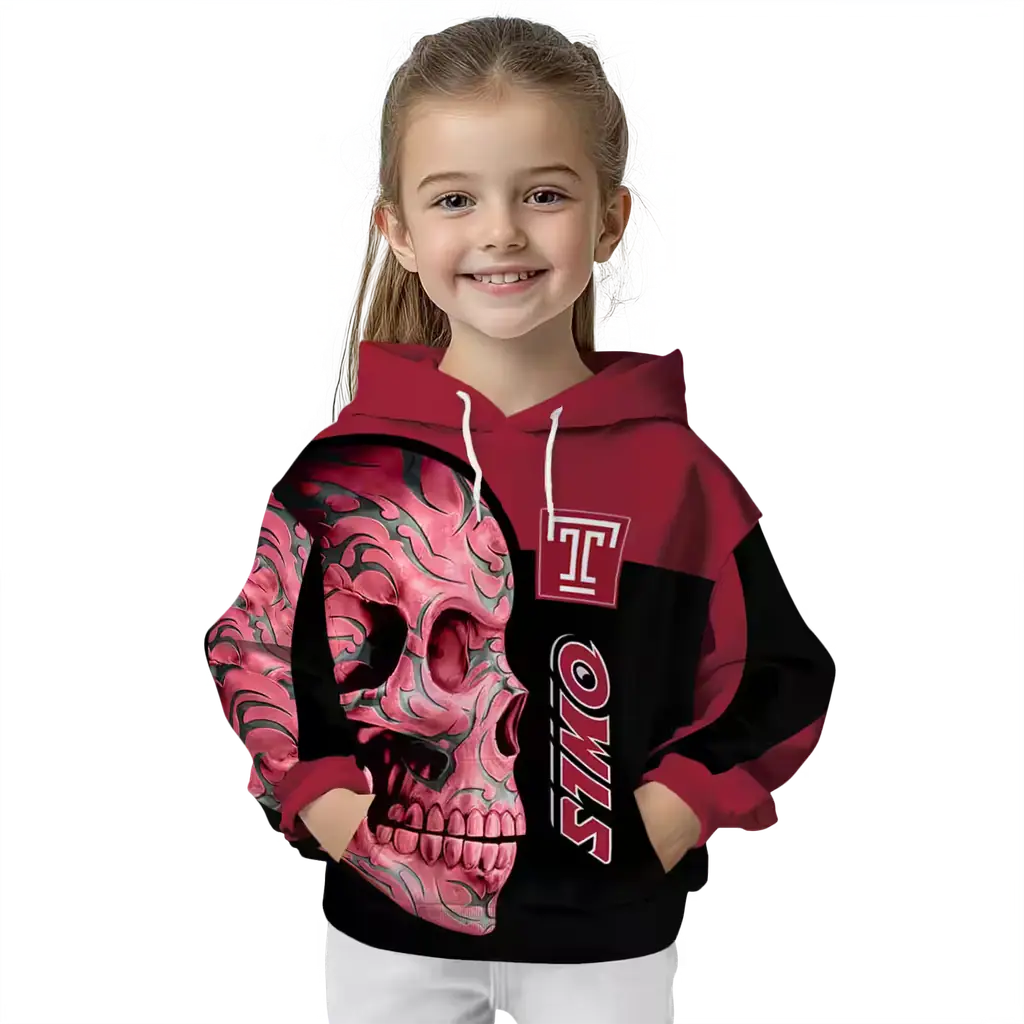temple owls skull motif red black hoodie top rated temple owls skull motif red black hoodie top rated
