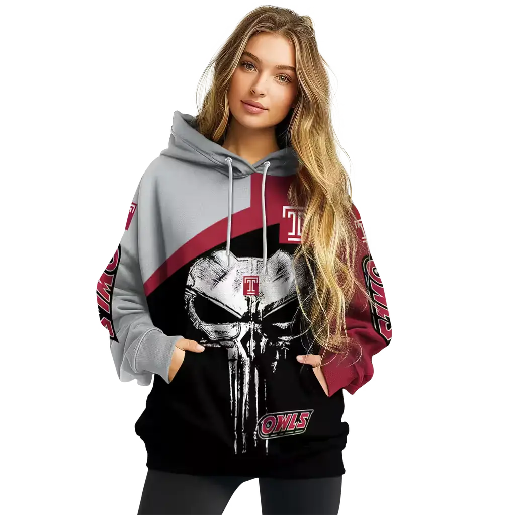 temple owls skull punisher silver black hoodie high quality temple owls skull punisher silver black hoodie high quality