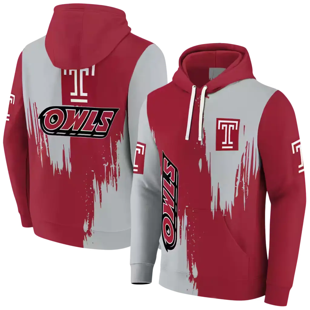 temple owls splatter effect red hoodie fashion forward temple owls splatter effect red hoodie fashion forward