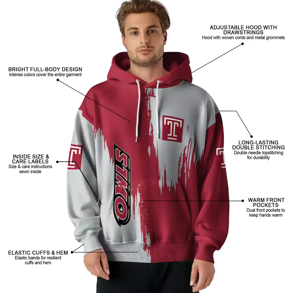 temple owls splatter effect red hoodie latest model temple owls splatter effect red hoodie latest model