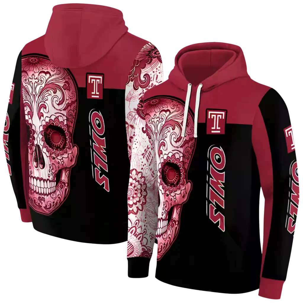 temple owls sugar skull red black hoodie fashion forward temple owls sugar skull red black hoodie fashion forward