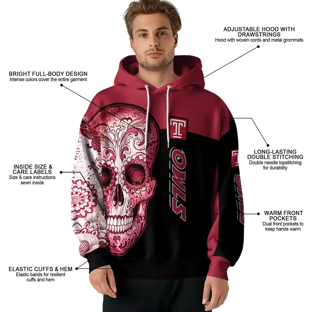 temple owls sugar skull red black hoodie latest model temple owls sugar skull red black hoodie latest model