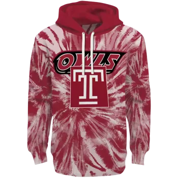 temple owls tie dye pattern red hoodie best selling