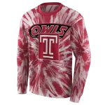 temple owls tie dye pattern red hoodie best selling