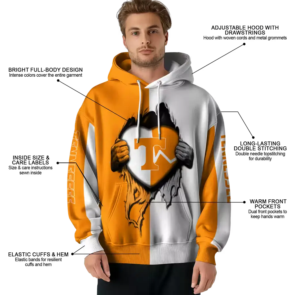 tennessee volunteers heartbeat graphic orange hoodie latest model tennessee volunteers heartbeat graphic orange hoodie latest model