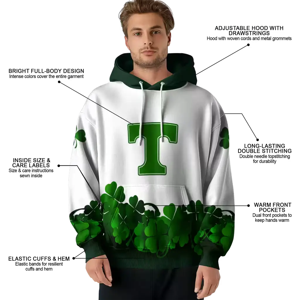 tennessee volunteers lucky motif white green hoodie latest model tennessee volunteers lucky motif white green hoodie latest model