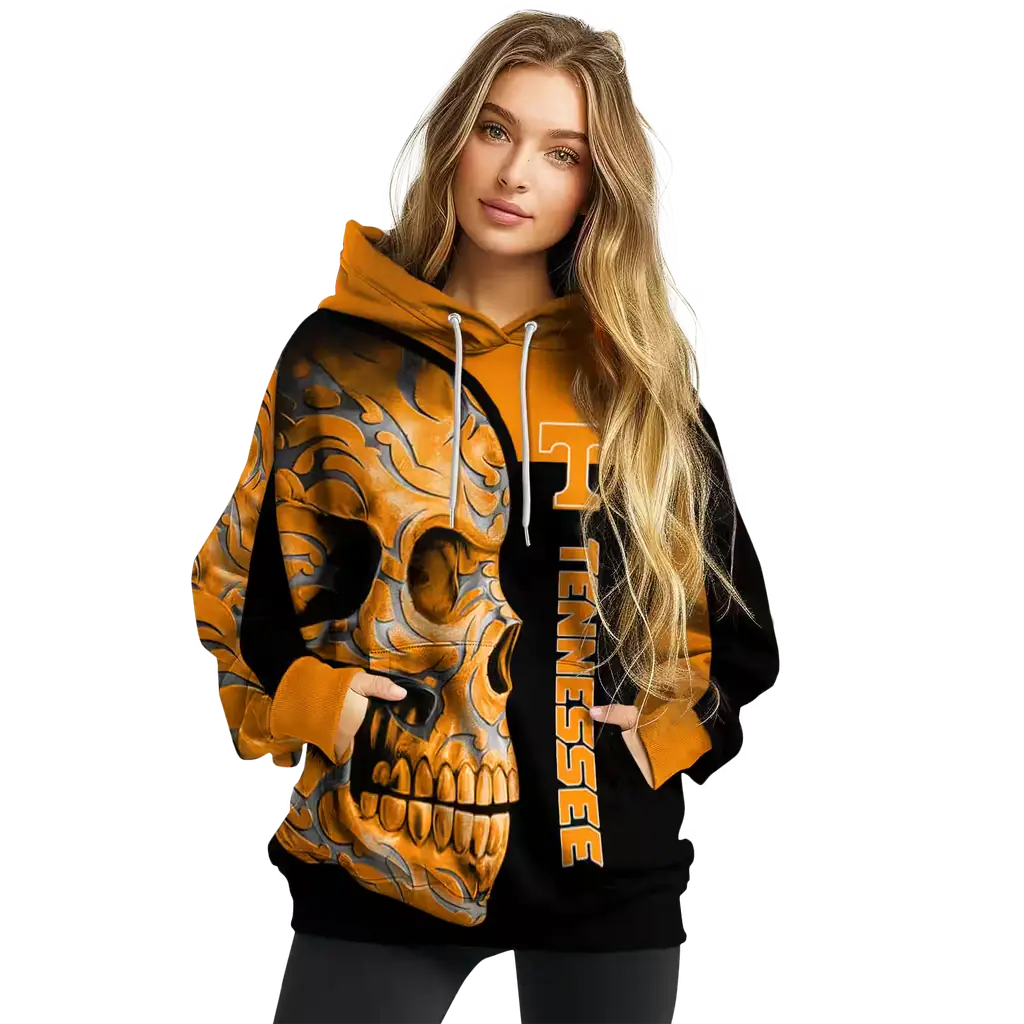 tennessee volunteers skull motif orange black hoodie high quality tennessee volunteers skull motif orange black hoodie high quality