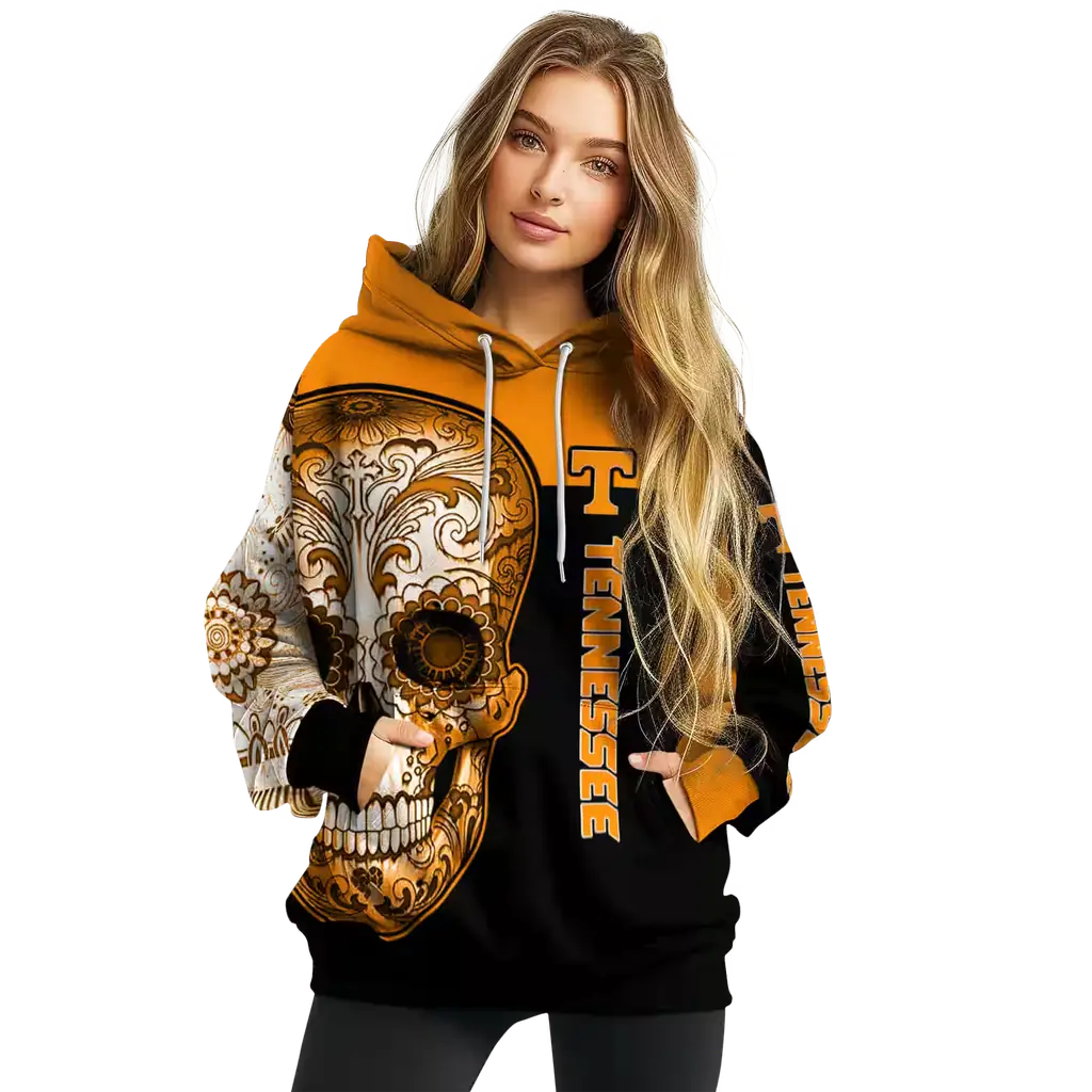 tennessee volunteers sugar skull orange black hoodie high quality tennessee volunteers sugar skull orange black hoodie high quality