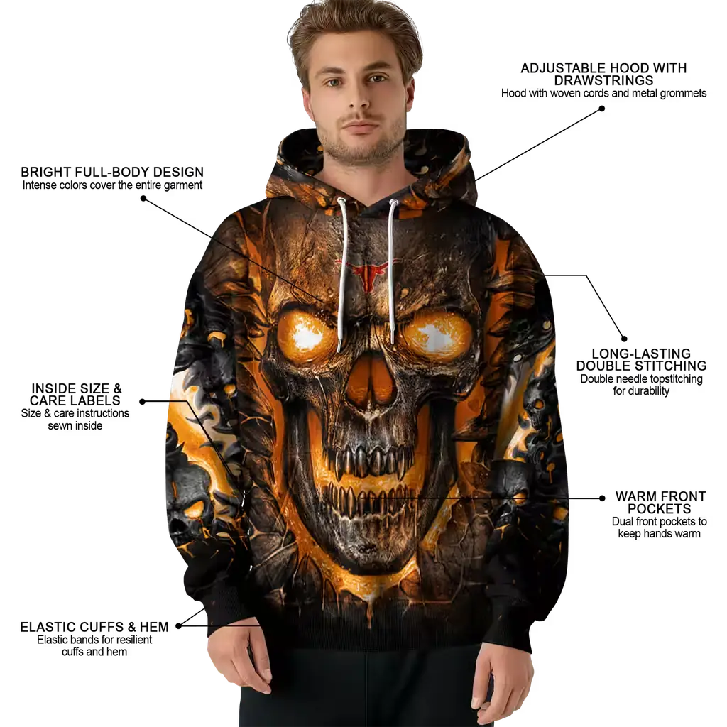 texas longhorns demonic skull orange black hoodie latest model texas longhorns demonic skull orange black hoodie latest model