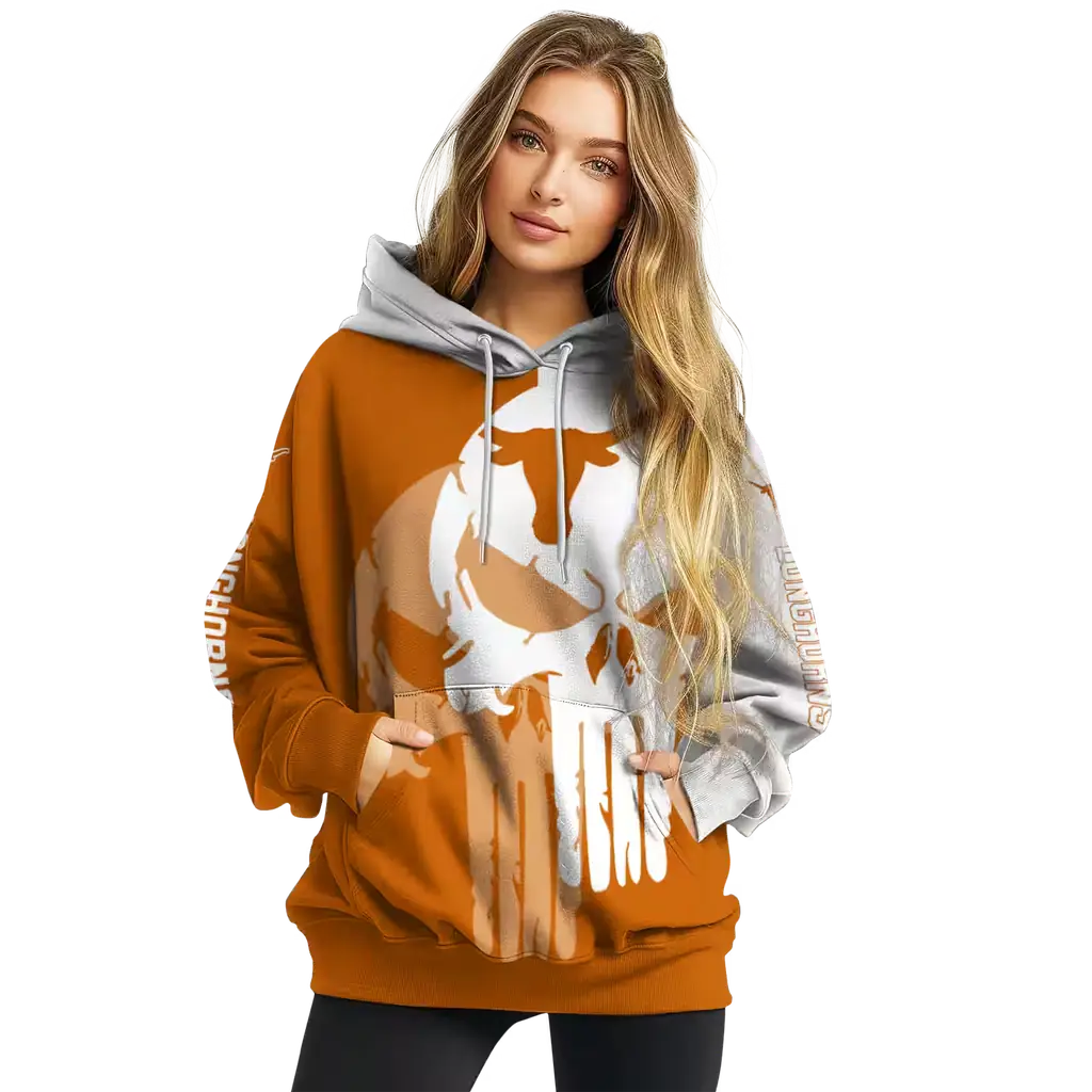 texas longhorns graphic punisher orange white hoodie high quality texas longhorns graphic punisher orange white hoodie high quality