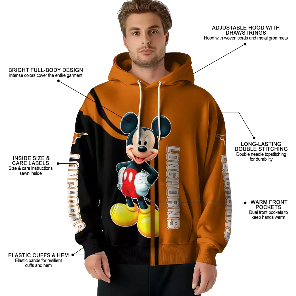 texas longhorns mickey mouse orange black hoodie latest model texas longhorns mickey mouse orange black hoodie latest model