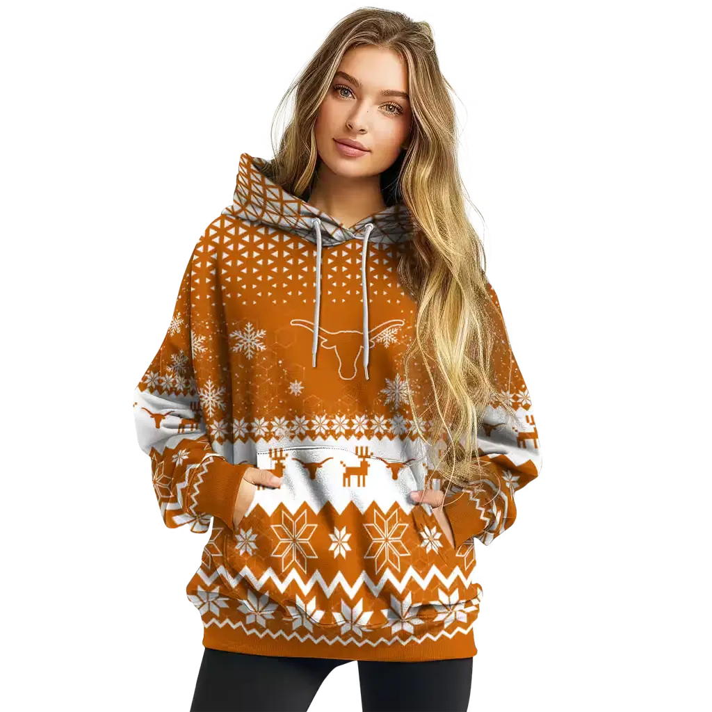 texas longhorns reindeer motif orange hoodie high quality texas longhorns reindeer motif orange hoodie high quality