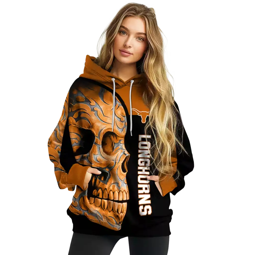texas longhorns skull motif orange black hoodie high quality texas longhorns skull motif orange black hoodie high quality