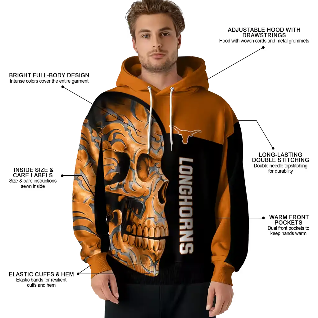 texas longhorns skull motif orange black hoodie latest model texas longhorns skull motif orange black hoodie latest model
