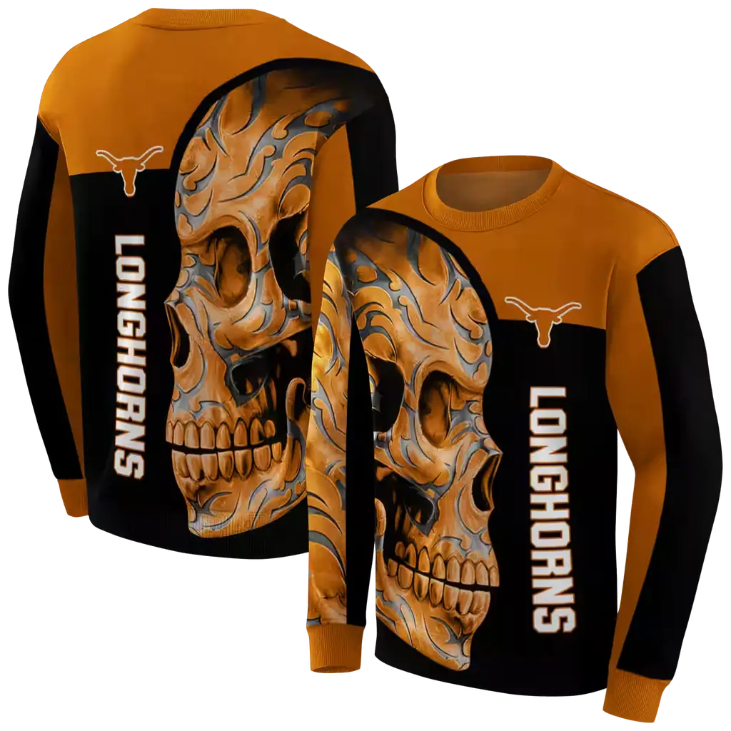 texas longhorns skull motif orange black hoodie premium grade texas longhorns skull motif orange black hoodie premium grade