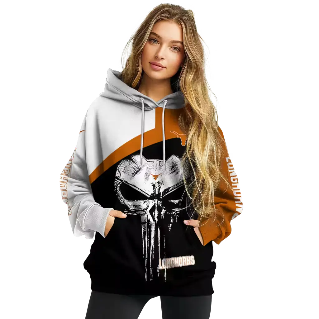 texas longhorns skull punisher white black hoodie high quality texas longhorns skull punisher white black hoodie high quality