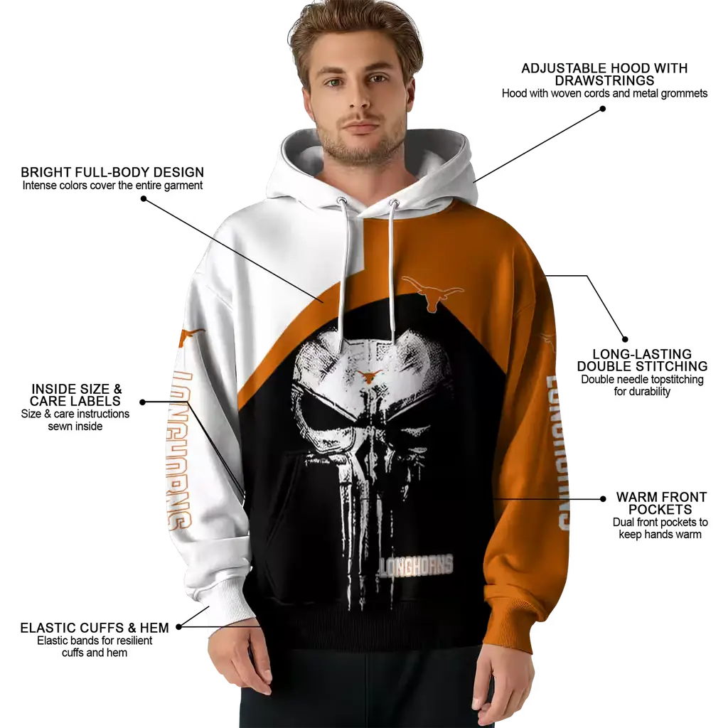 texas longhorns skull punisher white black hoodie latest model texas longhorns skull punisher white black hoodie latest model